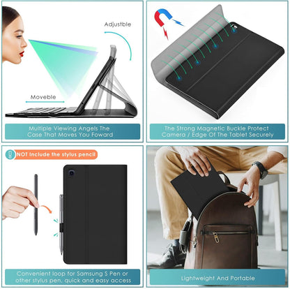 DETUOSI Backlit Keyboard Case for Samsung Galaxy Tab A7 Lite 8.7" 2021 (SM-T220/T227U) with S Pen Holder, 3 Viewing Angles Folio Leather Book Cover with Magnetic Closure + Wireless Keyboard Detachable