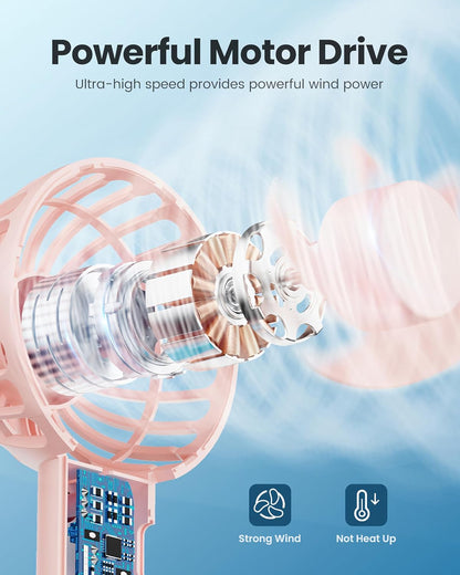 Gaiatop Mini Portable Fan, Small and Powerful, Cute Design 3 Speed Personal Handheld fan and Desktop with Base, Lightweight USB Rechargeable for Travel Lash Makeup Girl Women Summer Gift Pink