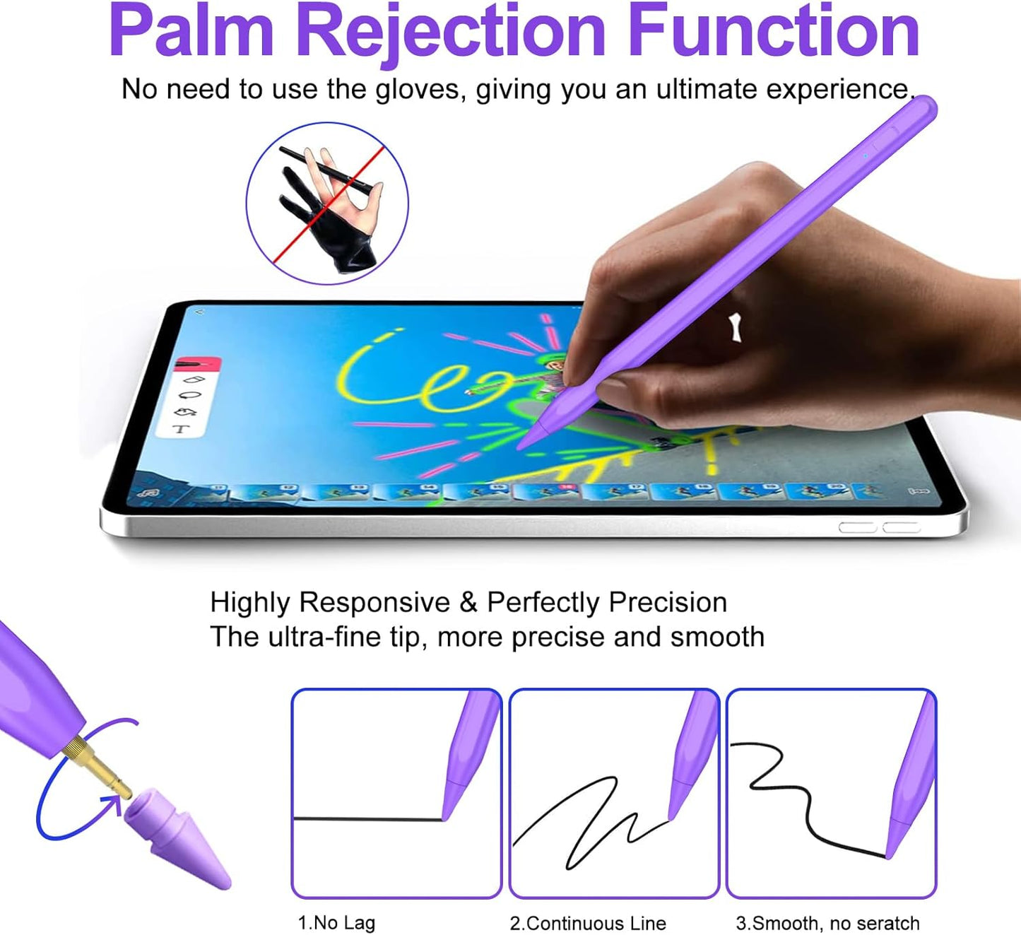 Stylus Pen for iPad 2018-2025 with Palm Rejection, Apple Pencil for Pad11th/10th/9th/8th/7th/6th Gen, iPad Pro 11/12.9 inch, New iPad Air 2025 11&13-inch(M3/2) /5th/4th/3th Gen, iPad mini 6th/5th