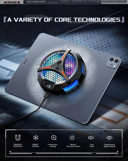 iPad Cooler,Magnetic Tablet Cooler for ipad/Surface pro/Samsung Tab,Compatible for Steam Deck,Universal Radiator with Temperature Display for Mobile Gaming,Tiktok Live Streaming