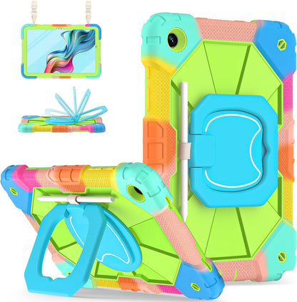 for Galaxy Tab A9 Plus Case 11 Inch, Rugged Case for Samsung Galaxy A9+ Tablet with Screen Protector 360 Rotating Stand Shoulder Strap Pen Holder, 2023 Model(SM-X210/X216/218), Rainbow Green