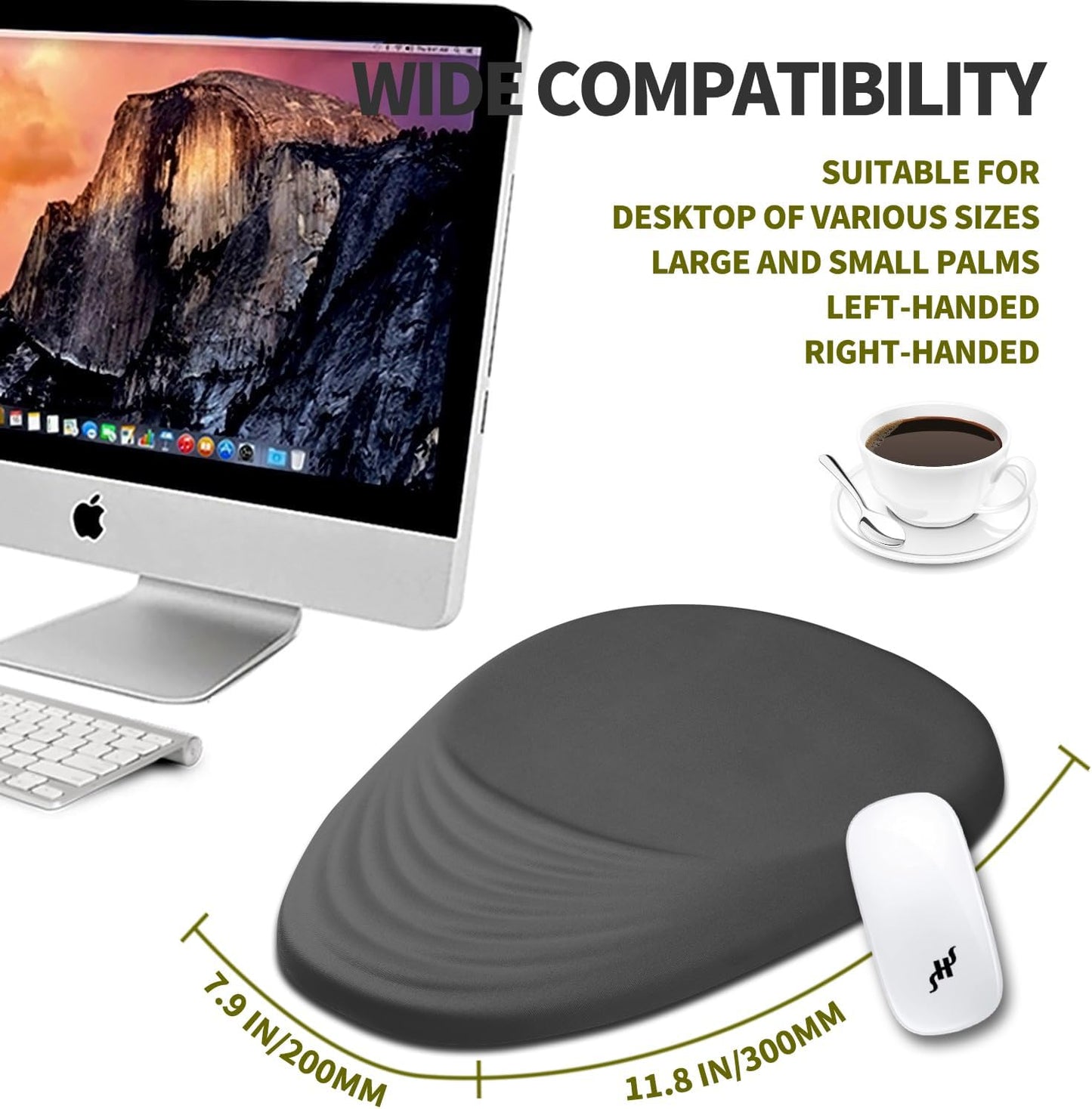 Hokafenle Ergonomic Mouse Pad Wrist Support, Terraced Slope Carpal Tunnel Wrist Pad for Mouse with Unibody Memory Foam, Wrist Rest Pain Relief Mousepad (Dark Grey, 11.8x7.9 in)