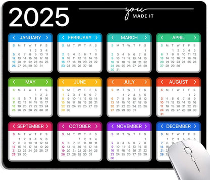 Hokafenle Mouse Pad, Black 2025 Calendar Mouse Pad, Premium-Textured Square Waterproof Mouse Mat Non-Slip Rubber Base MousePads for Office Laptop Home