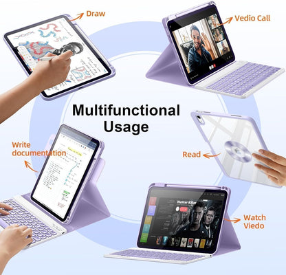 for iPad 11th 10th Generation Case with Keyboard, Magnetic 720° Rotatable Cover Detachable Wireless Bluetooth Backlit Keyboard with Pencil Holder for iPad 11 inch A16 2025 & 10.9 inch 2022 -Purple