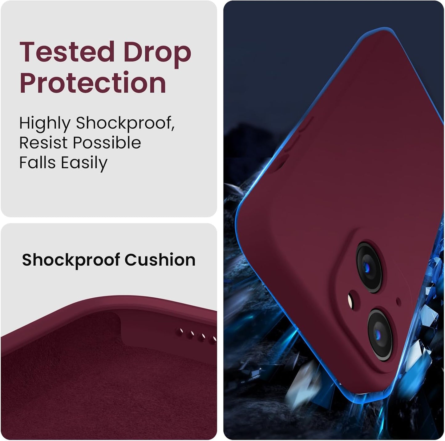 FireNova Designed for iPhone 14 Case, Silicone Upgraded [Camera Protection] Phone Case with [2 Screen Protectors], Soft Anti-Scratch Microfiber Lining Inside, 6.1 inch, Plum