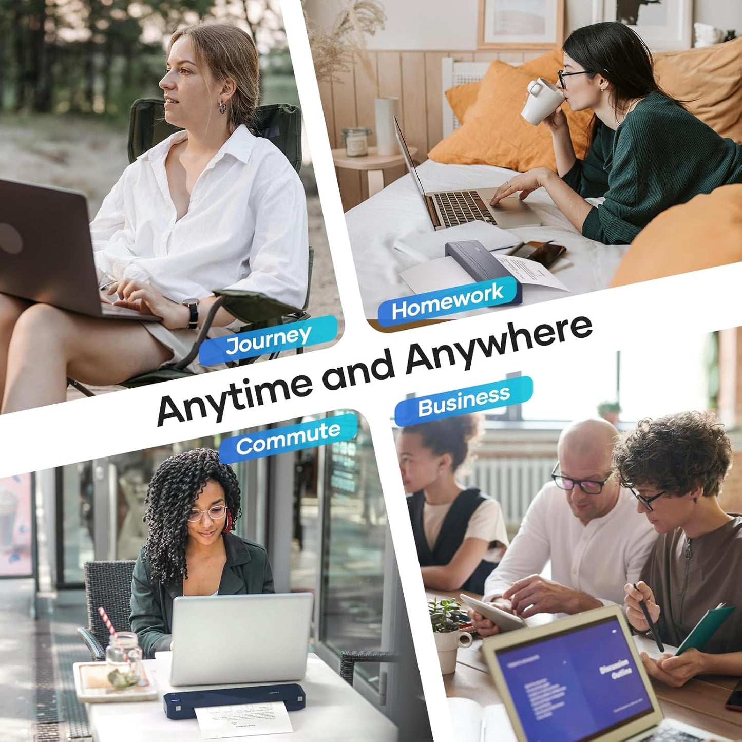 iDPRT Portable-Printer Wireless for Travel, 300DPI Inkless Thermal Small Printers for Home Use, Office, Vehicles, Mobile Bluetooth Printer Supports 8.5" x 11" US Letter, for Smartphone & PC,Blue