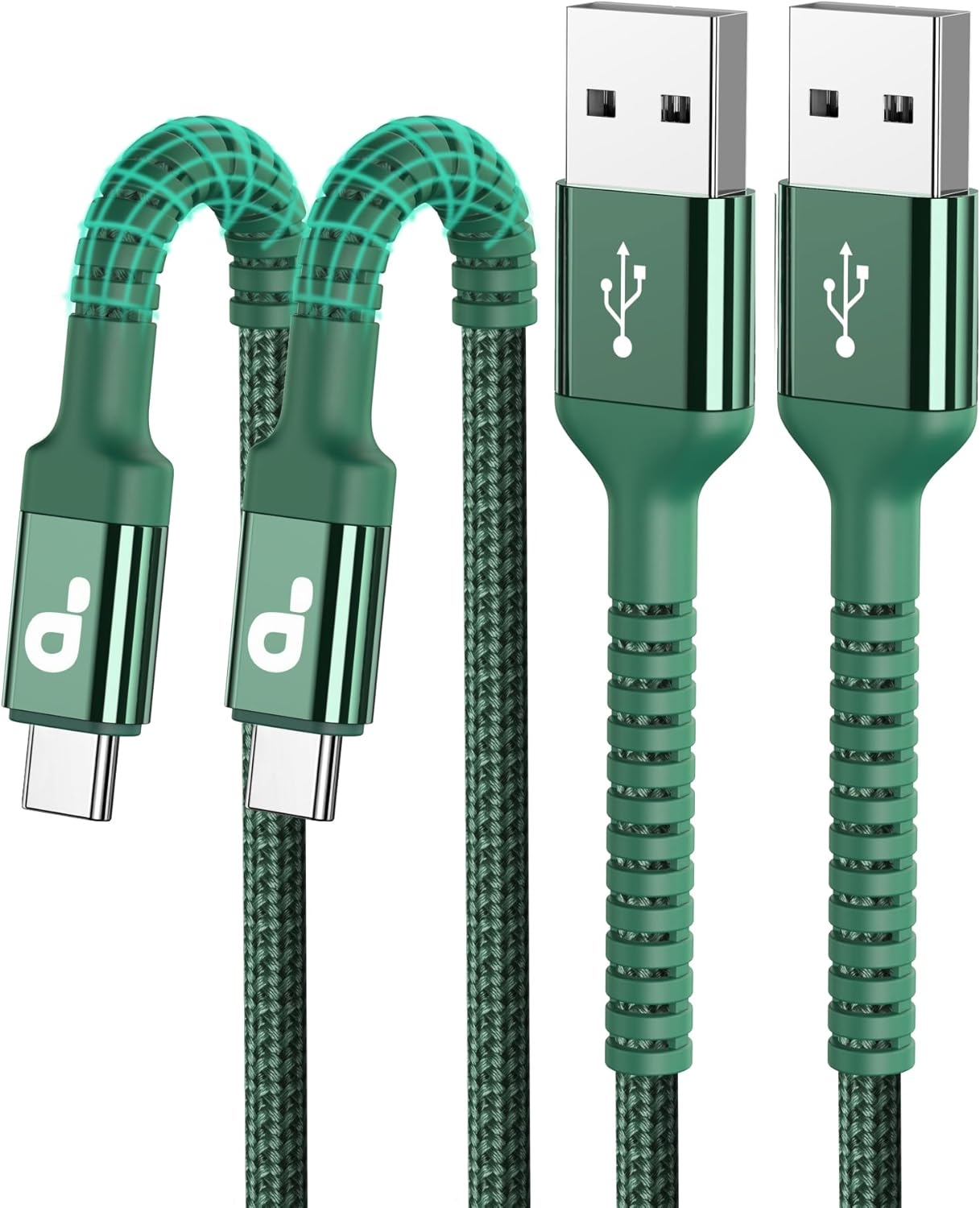 USB to USB C Cable Fast Charging 10FT USB A to USB C Charger Cord, Upgraded Extra Durable Braided USBC Cable Compatible with iPhone 16 15 Pro Max,Samsung Galaxy S10 S9 Plus, LG and More-Green 2 Pack