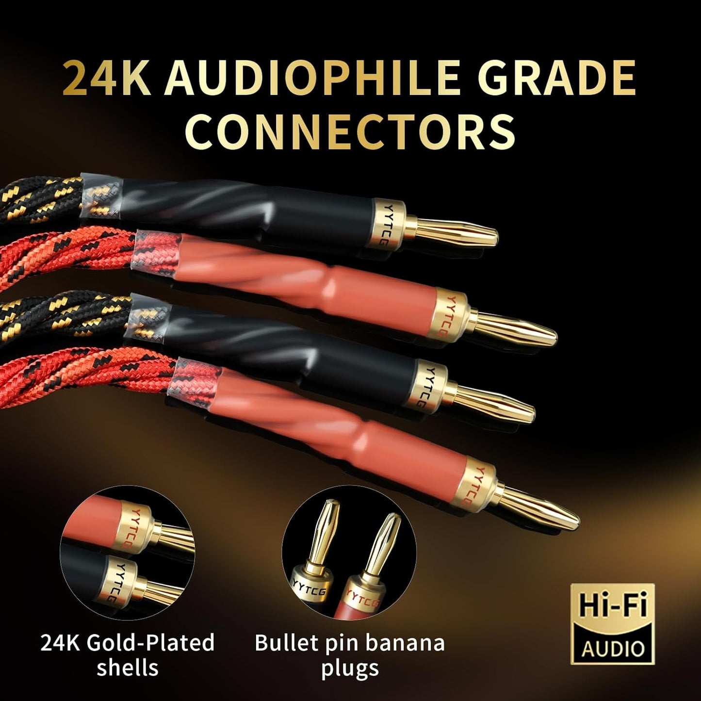 12 AWG Audiophile HiFi Speaker Audio Cable–4N OFC Core,24K Gold-Plated Banana Plugs with Nylon Braid,Compatible with Amplifier,Speakers,AV Receiver & Home Theater(9.84ft/3m) 2-Pack