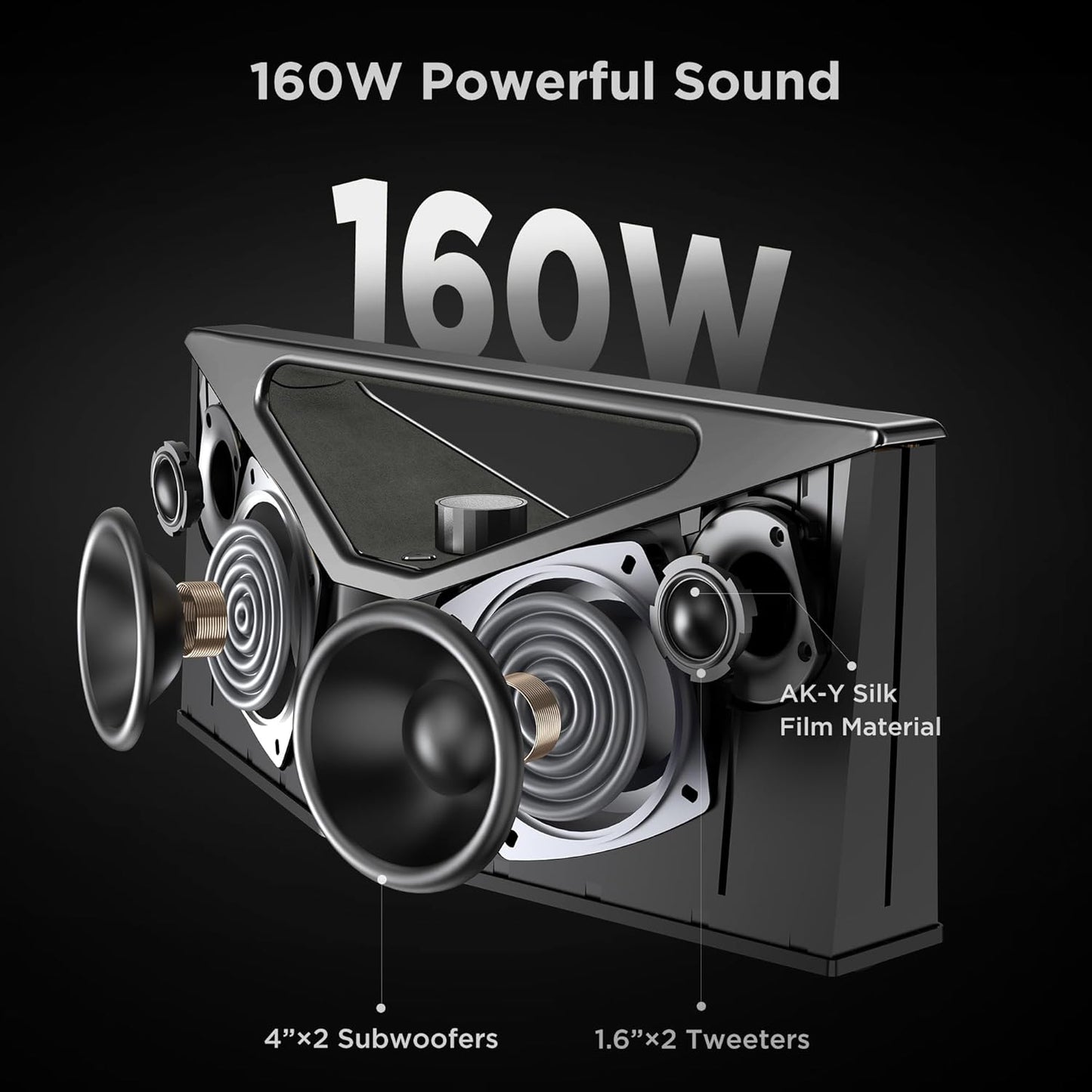 BUGANI Bluetooth Speaker Loud 160W,Waterproof Large Bluetooth Speaker Subwoofer Hi-Res Audio, 12H Playtime Party Outdoor Speakers for Camping, Beach, Gray