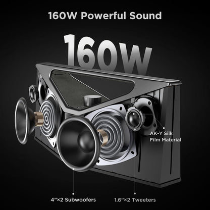 BUGANI Bluetooth Speaker Loud 160W,Waterproof Large Bluetooth Speaker Subwoofer Hi-Res Audio, 12H Playtime Party Outdoor Speakers for Camping, Beach, Gray