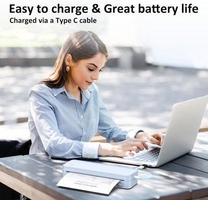 Inkless Portable Printer for Travel, Wireless Thermal Printer Supports 8.5" x 11" US Letter Size, Bluetooth Machine Includes Carry Case and 3 Rolls of Thermal Paper Kit, Blue