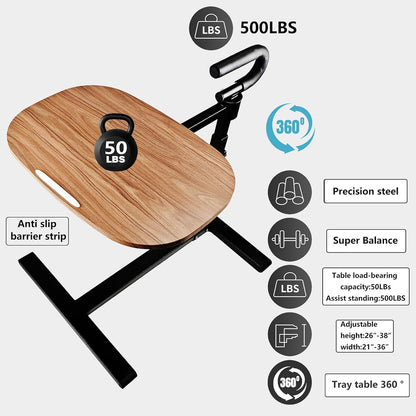 (Black 360° Sofa Rotating Table) Auxiliary Standing Tray 360 Degree and Height Adjustable Rotating TV and Laptop Table, Ergonomic Auxiliary Safety Standing Handle