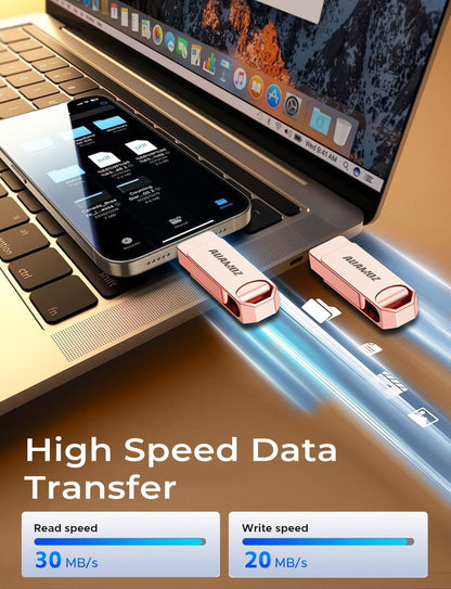 256GB Flash Drive Intended for iPhone, Memory Stick Storage Files Photos Videos Backup, Compatible with iPhone iPad Android PC, Plug and Play, No Application Required (Rose Gold)