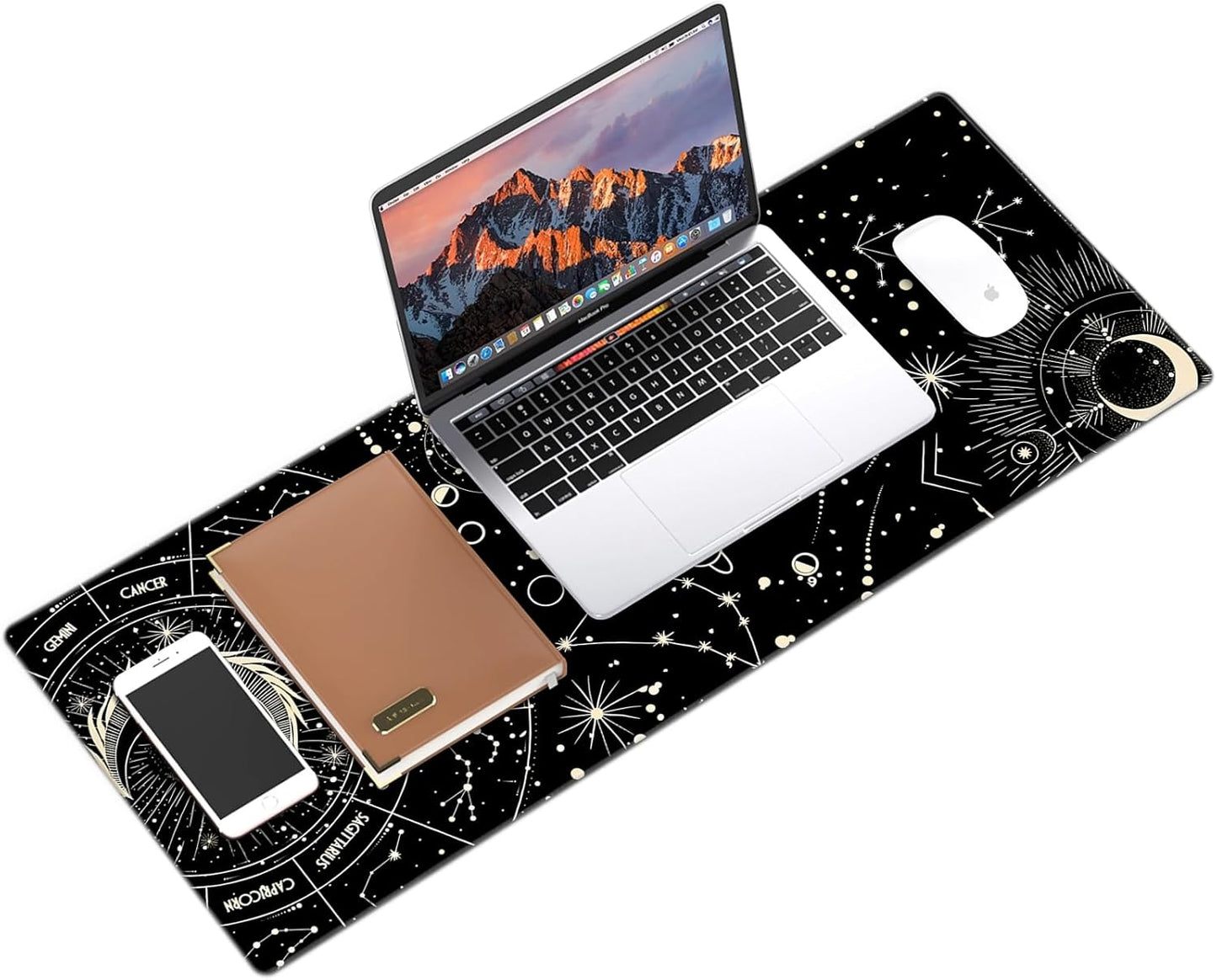 Galdas Gaming Mouse Pad XXL XL Large Long Extended Big Mousepad Non-Slip Rubber Keyboard Desk Pad with Stitched Edges for Laptop Home Office (31.5x11.8x0.08 Inch) … (Black Moon)