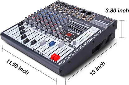 Boytone Dj Mixers 8 Channel Audio Mixer Sound Board with Bluetooth, USB MP3 Port Player with 48V Phantom Power Sounds Mixer with 16 Bit FX Effect, BT-80MX