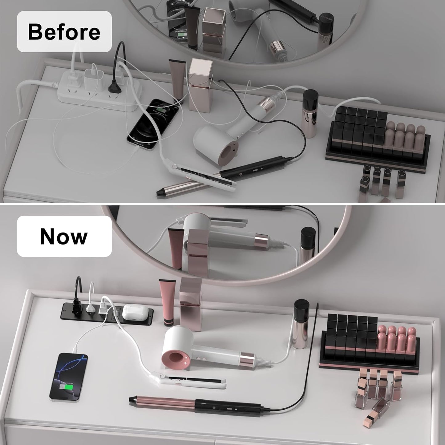 8 in 1 Recessed Power Strip with 15W Wireless Charger, 20W Fast Charging Furniture Outlet, Plug in 3 AC Outlets & 4 USB Ports Flush Mount, 6FT Cord