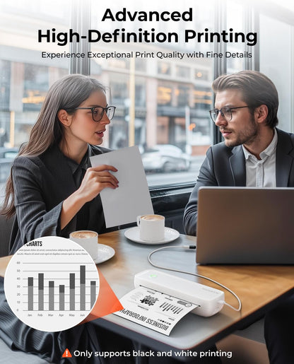 MUNBYN Portable Printers Wireless for Travel ITP04, Inkless Printer, Thermal Bluetooth Printer, Support 8.5x11&A4 Thermal Paper, Compatible with Android and iOS Phone & Laptop, Small Printers (White)