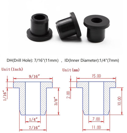 20 pcs 7/16" Drill Hole，1/4" ID Black Silicone Top hat Rubber Grommets for Wiring，Automotive，Firewall，Hole Plug，Desk，Screw，Water and Gas Pipe，Drain，House Siding，Cable Bushing，Glass，Wire Plug