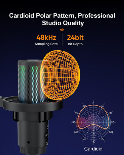 COMICA Ejoy Uni(D) USB Gaming Microphone with Noise Cancellation, RGB Lights, Monitoring, Muting, Streaming Mic for Computer, PS5, PS4, Streaming, Podcast, Chat, Twitch, YouTube, Discord