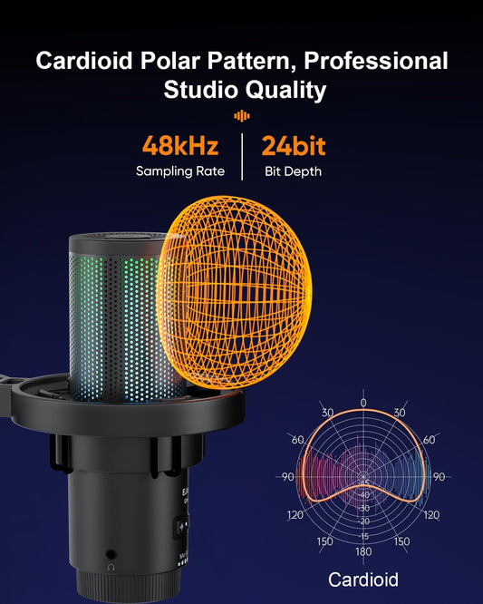 COMICA Ejoy Uni(D) USB Gaming Microphone with Noise Cancellation, RGB Lights, Monitoring, Muting, Streaming Mic for Computer, PS5, PS4, Streaming, Podcast, Chat, Twitch, YouTube, Discord