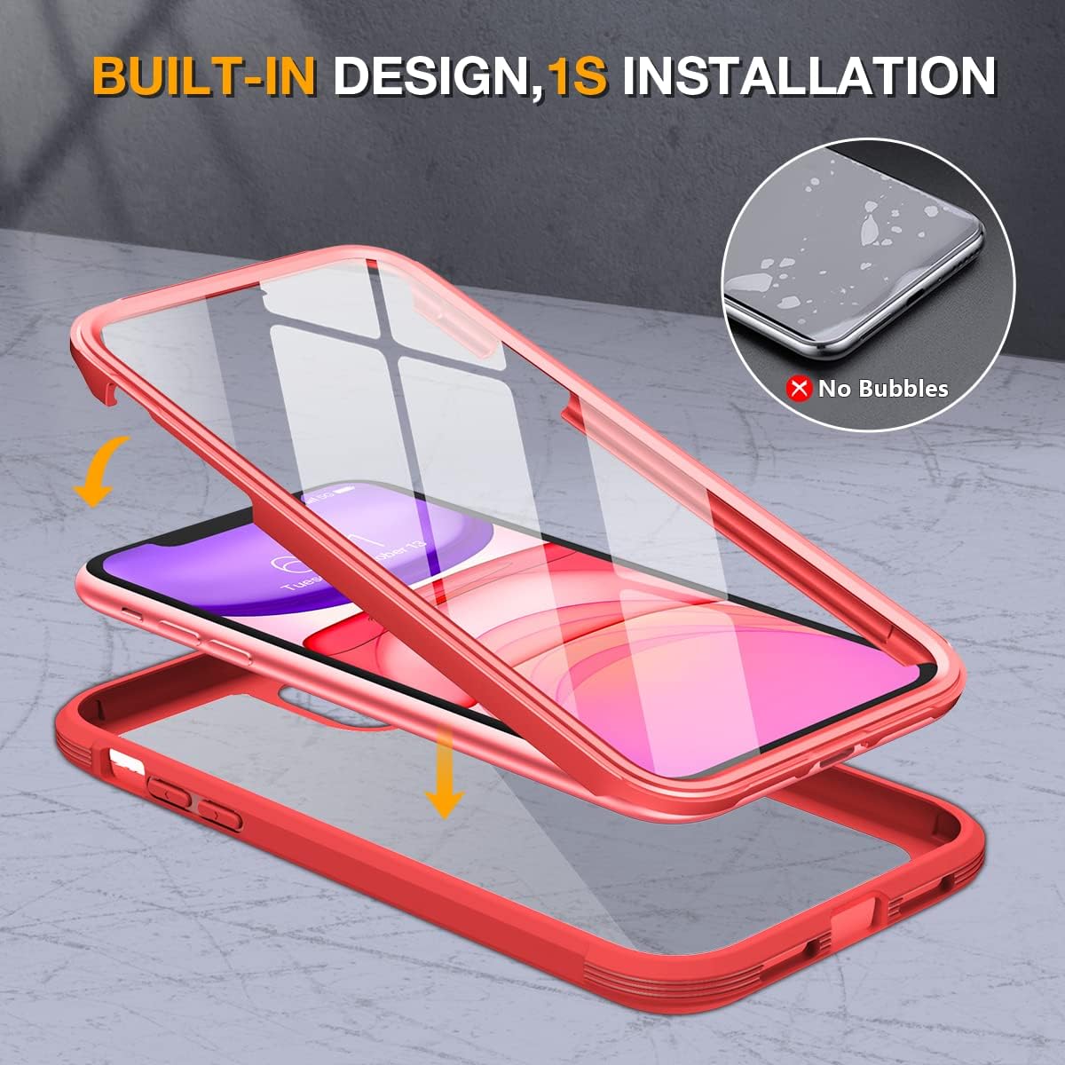 Miracase Glass Series for iPhone 11 Case 6.1 inch, Upgraded Full-Body Rugged Phone Bumper Case Cover with Built-in 9H Tempered Glass Screen Protector and Camera Protector, Red