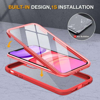 Miracase Glass Series for iPhone 11 Case 6.1 inch, Upgraded Full-Body Rugged Phone Bumper Case Cover with Built-in 9H Tempered Glass Screen Protector and Camera Protector, Red