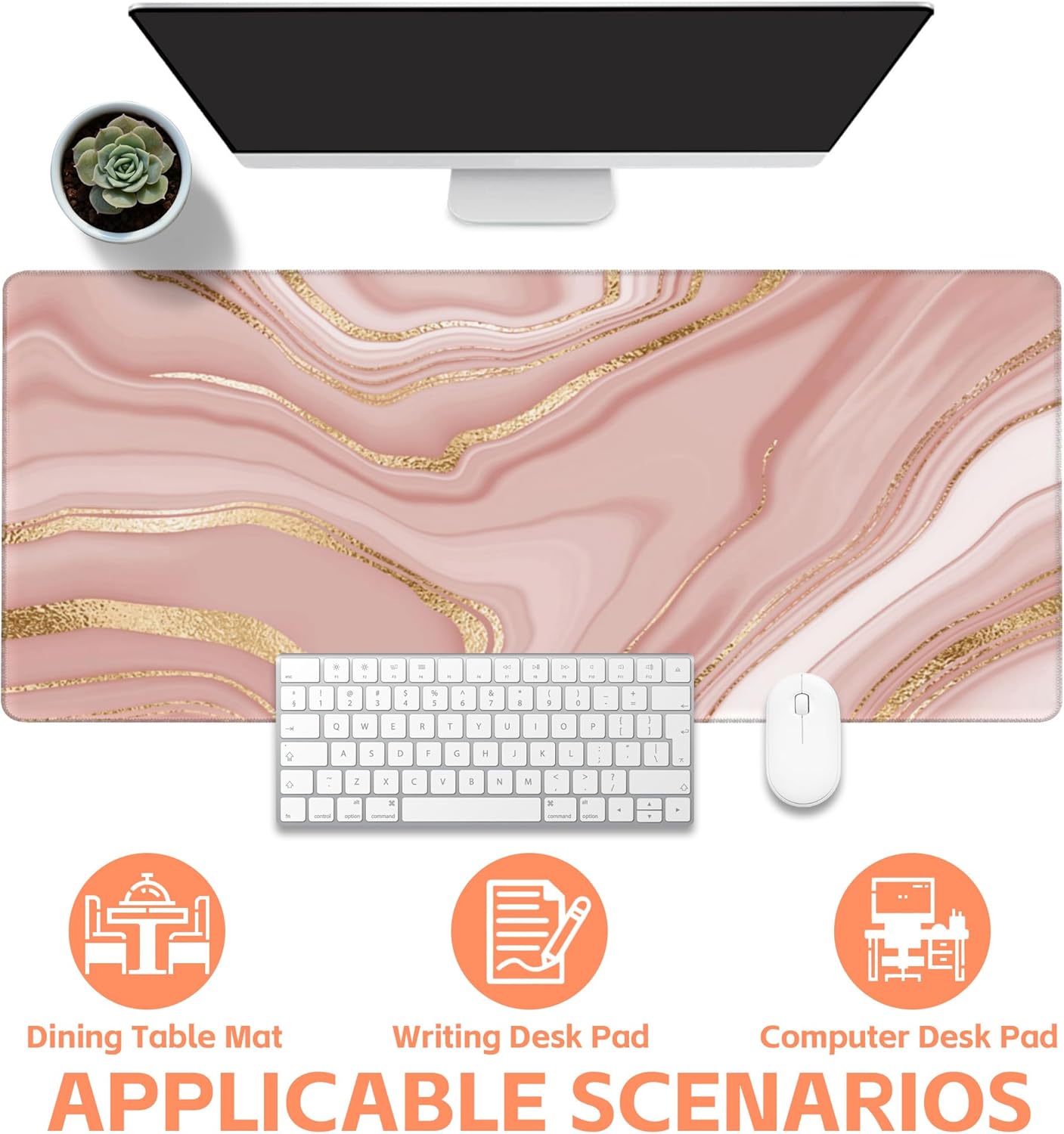 Mouse Pad Large Liquid Marble Non-Slip Gaming Desk Mat with Stitched Edge Laptop Keyboard Desk Pad for Work Home Gaming (35.4 x 15.7 Inches)