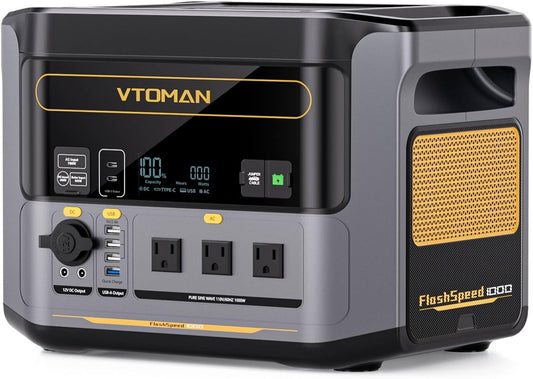 VTOMAN FlashSpeed 1000 Portable Power Station, 828Wh LiFePO4 Battery Solar Generator with Expandable Capacity 2376Wh, 1H Fast Charging(0-80%), 2000W Peak for Home Backup, Camping, Power Outages