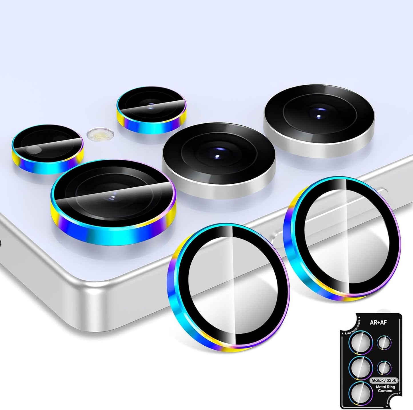 for Samsung Galaxy S25 Ultra Camera Lens Protector, Individual Metal Ring Tempered Glass Lens Cover, [Strong Adsorption] Scratch Resistant Ultra-Thin HD Clear Lens Cover, 1 Set-Colorful Ring
