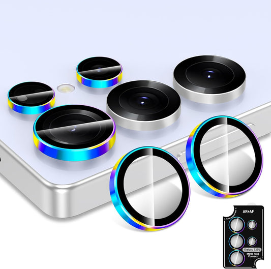 for Samsung Galaxy S25 Ultra Camera Lens Protector, Individual Metal Ring Tempered Glass Lens Cover, [Strong Adsorption] Scratch Resistant Ultra-Thin HD Clear Lens Cover, 1 Set-Colorful Ring