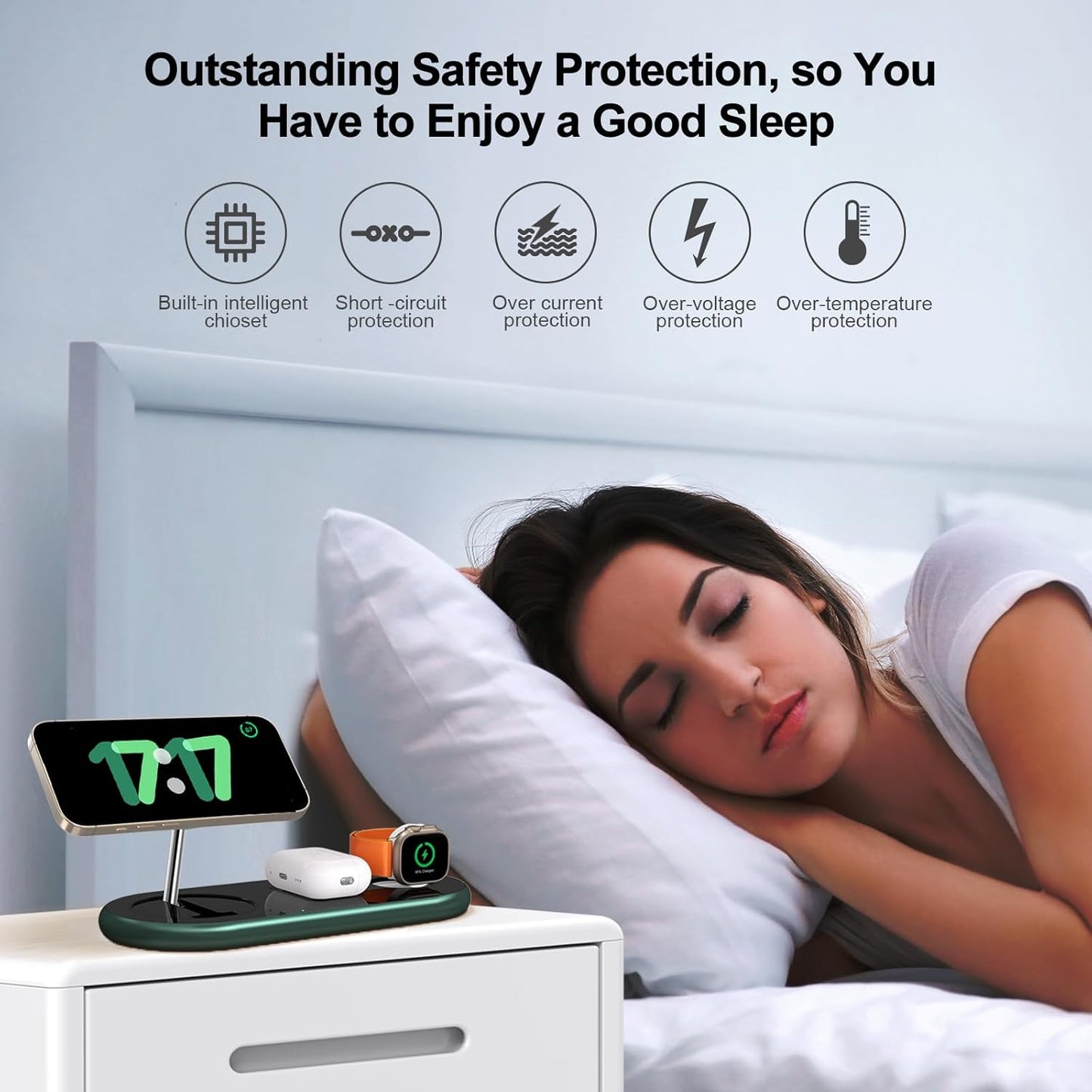 2025 Upgraded 3 in 1 Charging Station for Apple Devices, Fast Magnetic Mag-Safe Wireless Charger Stand for iPhone 16/15/14/13/12 Series & Apple Watch 1-9/Ultra & AirPods Pro (Forest Green)