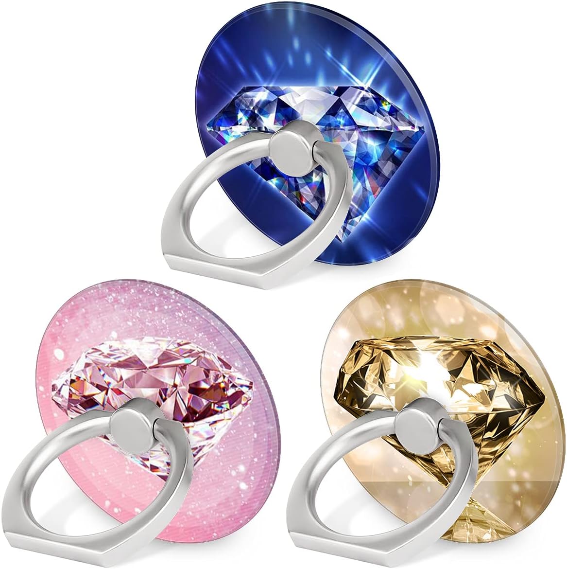 Bonoma Phone Ring Holder, 3 Pack Universal Finger Ring Stand Grip Kickstand Ring for All Smartphones (Diamond)