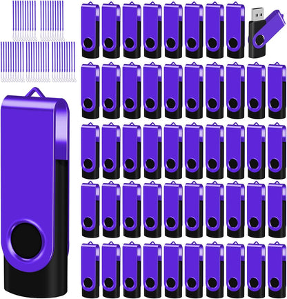 EASTBULL Flash Drive Bulk8GB USB 50 Pack with Lanyards USB 2.0 Thumb Drive Bulk Memory Stick Swivel Pen Drive for Storage and Backup 8 GB 50 Pack, Purple