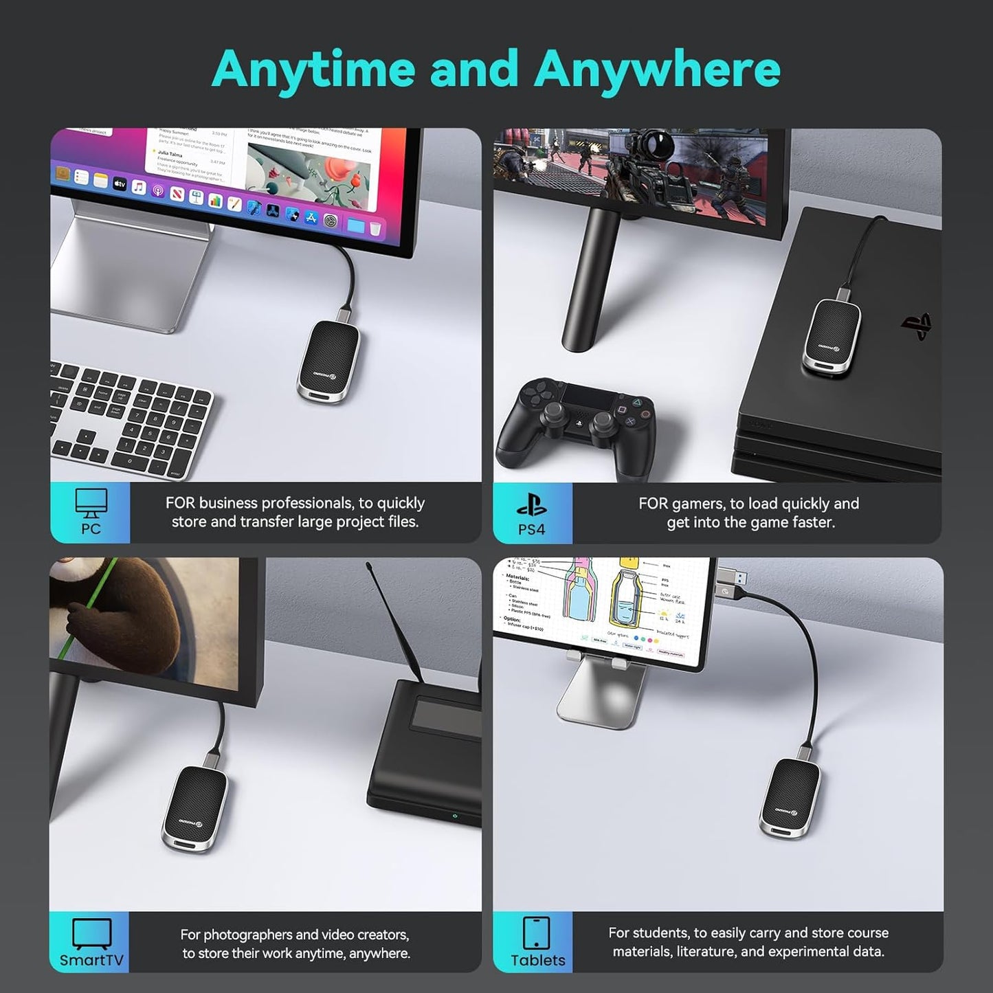 PHIXERO P5 1TB External Portable SSD - 5Gbps External Hard Drive with 2-in-1 USB C to C & USB C to A Cable for PC, Mac, PS5, Xbox | Anti-Shock, Compact Design with Lanyard Hole,Black