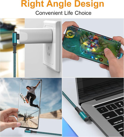 sweguard USB Type C Charger Cable Right Angle [2-Pack,3.3FT] iPhone 15 Charger Nylon Braided Cord for iPhone 16 15 Pro Max Samsung Galaxy S25 S24 S23 S22 S21 S20 S10 S9 Note A15 A55 Flip Pixel LG Moto