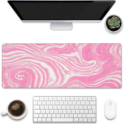 Desk Pad,Pink Marble Swirls Texture Desk Mat,Flow Liquid Waves Large Gaming Mouse Pad for Desk,Extended Big Computer Keyboard Mouse Pad with Non-Slip Base and Stitched Edge,31.5"x11.8"