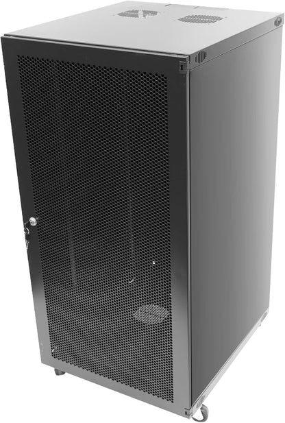 22U Server Cabinet Wall Mount Rack Enclosure with Caster Wheels 2 Server Fans Locking Grid Gate Removable Side Panels 19" Network Cabinet 15-18.5" Installation Depth Heavy-duty frame(22u cabinet 44IN)