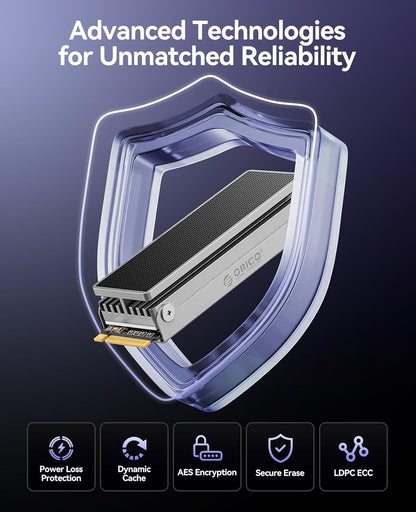 ORICO OSC 4TB M.2 NVMe SSD for Desktop PC, PCIe 4.0 Internal SSD with 7450MB/s Read, TLC NAND, Pre-Installed Pro-Grade Finned Heatsink, Innovative IceArmor Cooling, M.2 2280 Drive