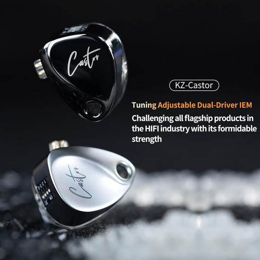 KZ Castor in Ear HiFi Earphone 2DD Dynamic High-end Tunable IEM Earphones in Ear Monitor Headphones with Silicone Tips Detachable Cabel IEMs for Singer Musician DJ On Stage (Silver, Without Mic)
