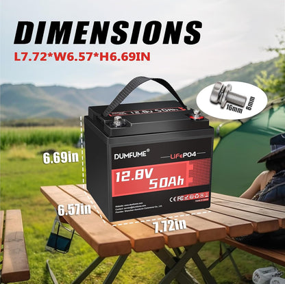 12.8V 50Ah LiFePO4 Lithium Battery, Built-in 50A BMS,640Wh Capacity, 4000+ Cycles, Low-Temp Protection,Perfect for RV, Camping, Trolling Motor, and Home Energy Storage