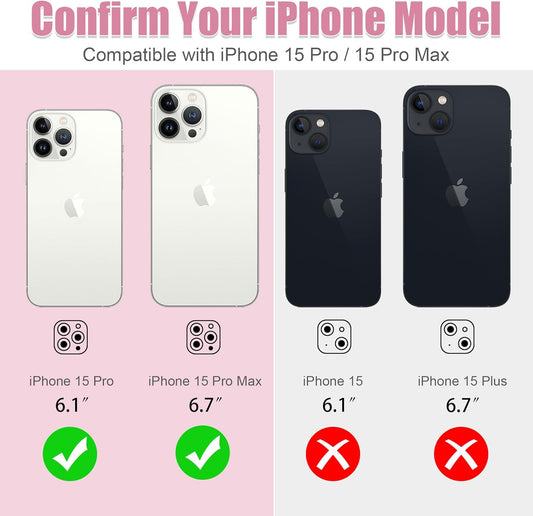 AGVEE 3+3 6 Pack for iPhone 15 Pro 6.1" / 15 Pro Max 6.7" Camera Lens Cover Protector, Bling Diamond & Bling Glitter Metal Ring 9H Tempered HD Glass Camera Cover Protector Film, Bling-Pink