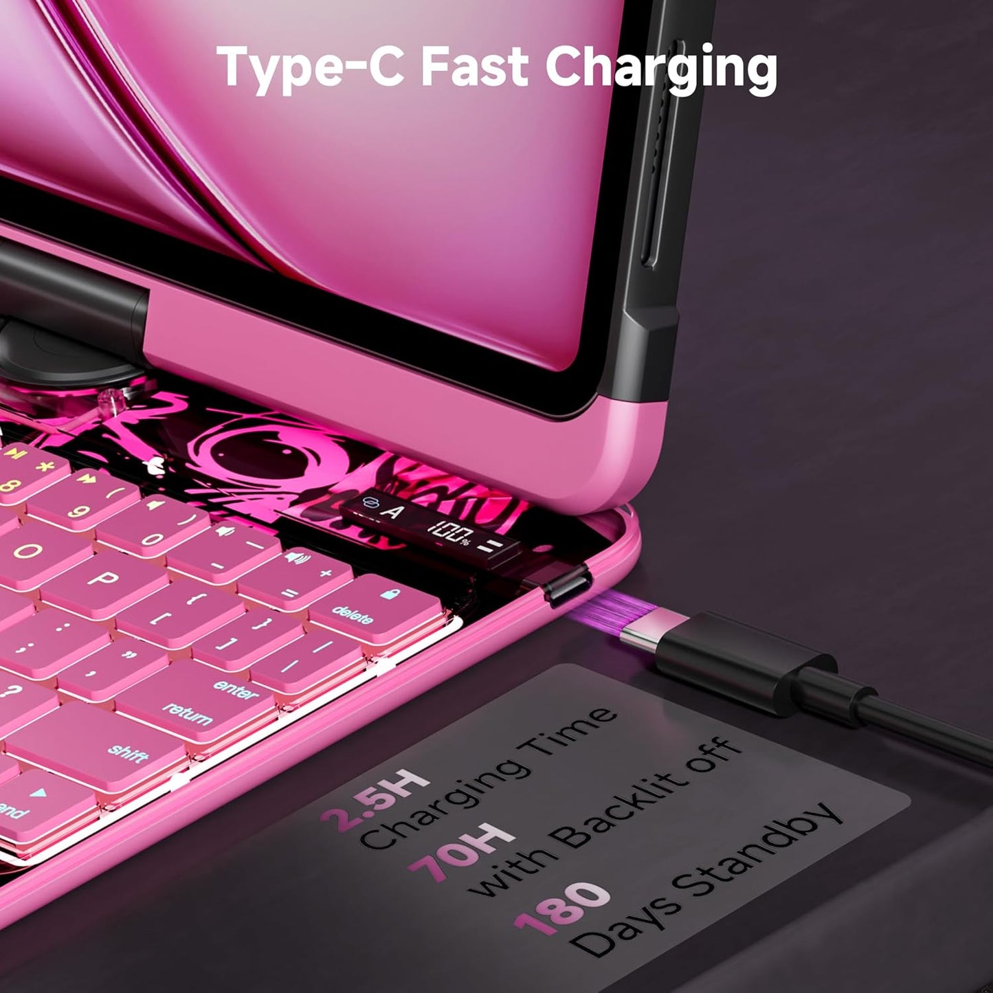 iPad Keyboard Case for 2024 M4 iPad Pro 13 inch, Magic Wireless Keyboard with Trackpad 7 Color Backlit, 360° Rotating Stand Transparent Protective Cover with Pencil Holder (Pink)