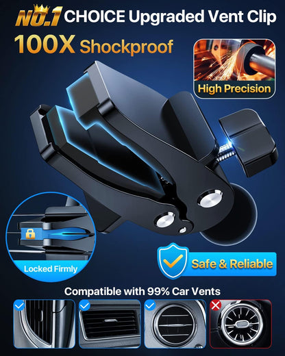 YRU [2025 Upgrade Extreme Strong Suction] Car Phone Holder Mount,[Bumpy Road Stable] Dashboard Cell Phone Holder for Car Vent Windshield Phone Stand for iPhone 16 15 14 13 Pro Max Samsung Truck, Grey