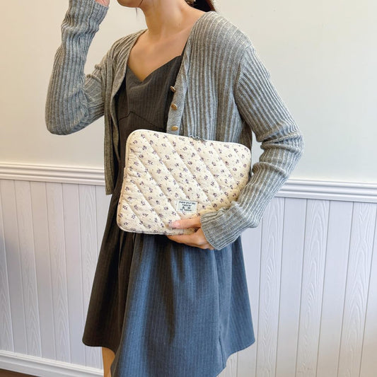 Puffy Laptop Sleeve 13-15.6 Inch Cute Quilted Laptop Protective Case Padded Floral Computer Sleeve for MacBook (A-Purple, 11 Inch)