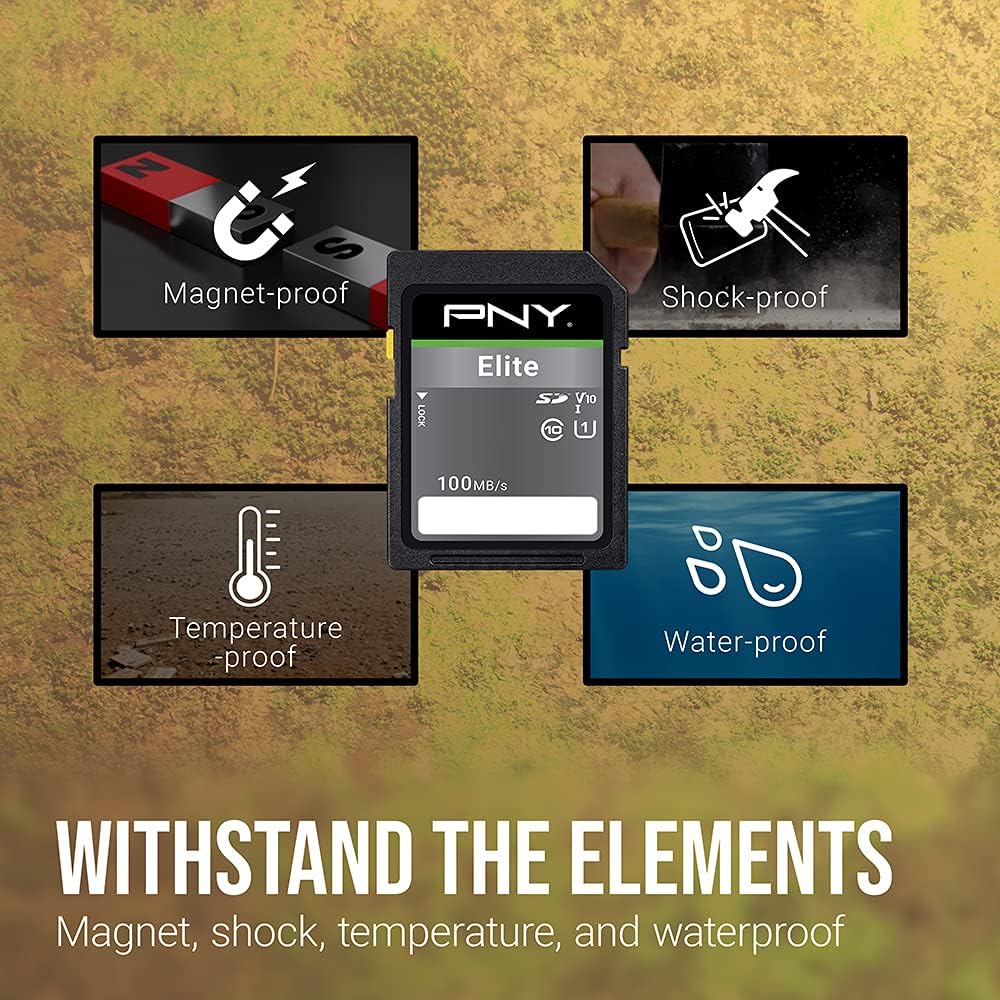 PNY 32GB Elite Class 10 U1 V10 SDHC Flash Memory Card - 100MB/s, Class 10, U1, V10, Full HD, UHS-I, Full Size SD (Pack of 2)