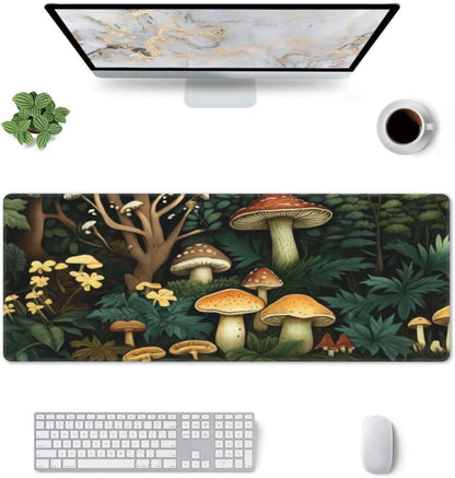Gaming Mouse Pad, Large Non-Slip Rubber Base Mousepad, Keyboard Mouse Mat, Desk Pad with Stitched Edges, 31.5x11.8inch, Mushroom Forest