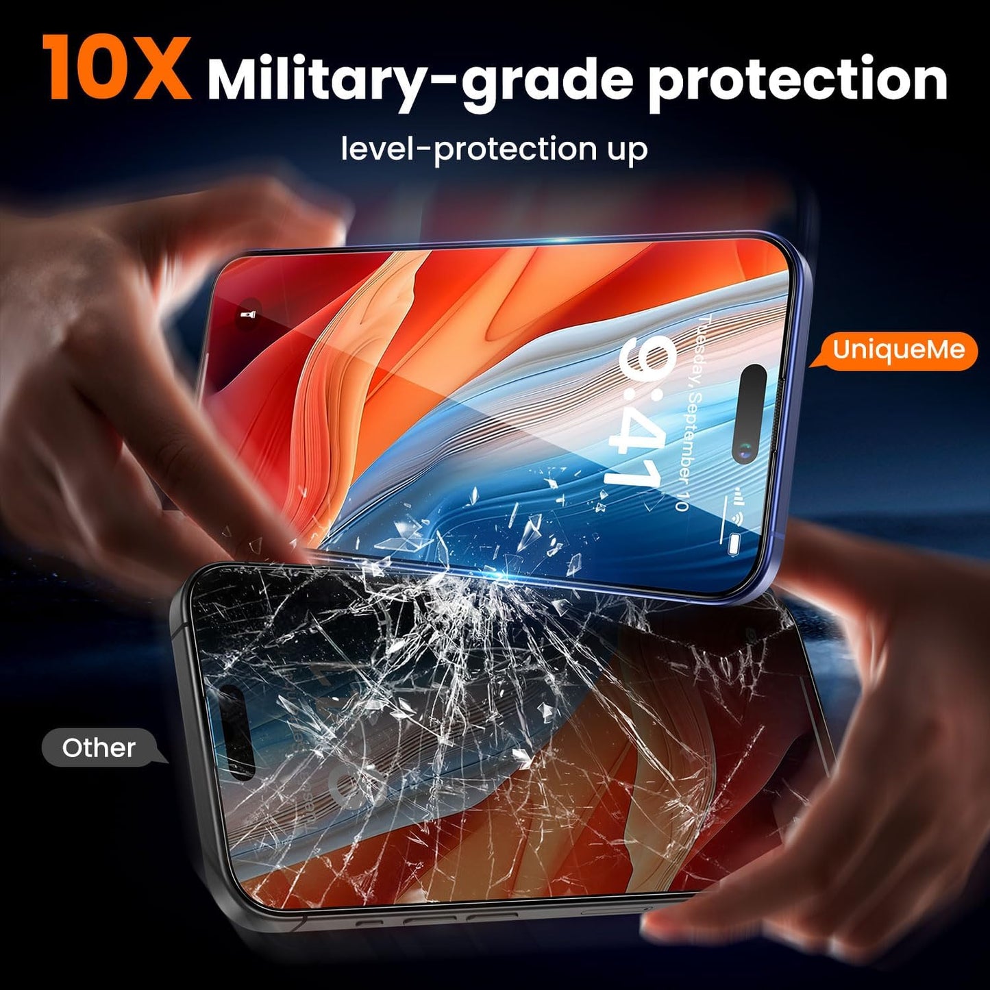 UniqueMe for iPhone 16 / iPhone 15 Screen Protector - [Military Grade Shatterproof & 9H+ Hardness] Screen Protector 15/16 Tempered Glass Full Coverage Protection, Easy Installation, 2 Packs
