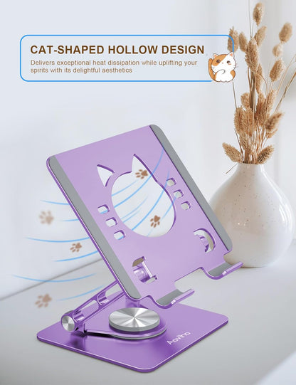 Tablet Stand 360° Rotating Aluminum Holder - Adjustable, Portable & Foldable Monitors Stand for iPads, Compatible with 4-13.3" Tablets, Purple