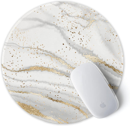 ITNRSIIET Round Mouse Pad with Stitched Edge Premium-Textured Waterproof Non-Slip Rubber Base Desktop Protection Mat Diameter 8.7 inches, Gray Gold Marbling
