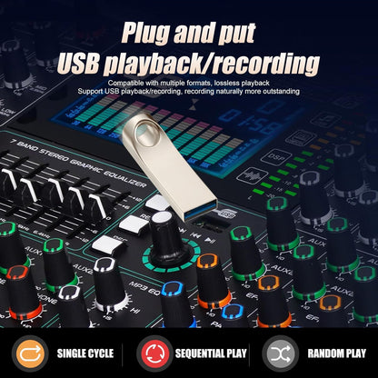 GF8 Pro Multi-Function 8-Channel Bluetooth DJ Sound Console - 7 Stage Equalizer, 99 Sound Effects, Independent Mute for Stage, Karaoke Live